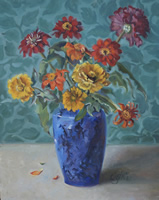 Late Summer Flowers in Blue Vase